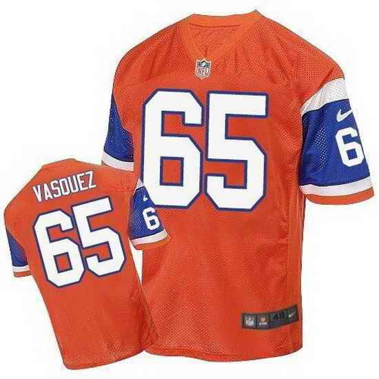 Nike Broncos #65 Louis Vasquez Orange Throwback Mens Stitched NFL Elite Jersey